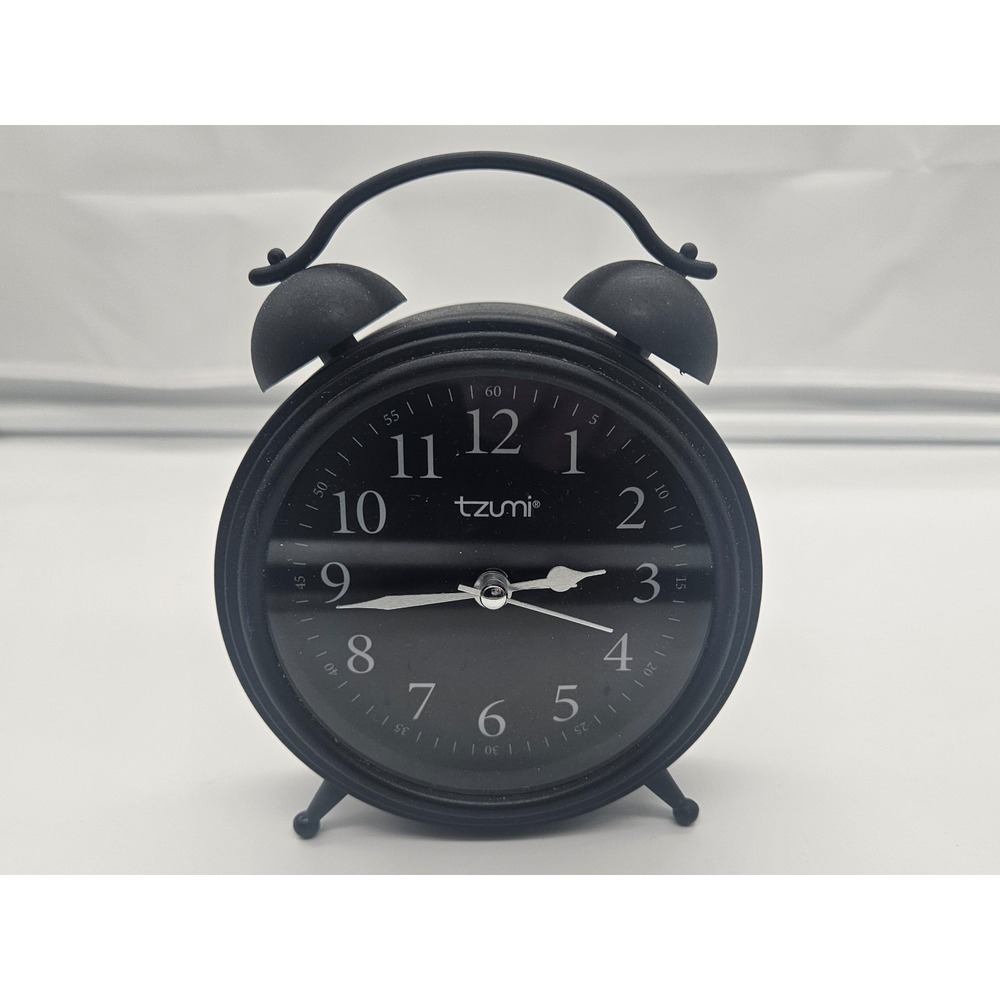 Tzumi Alarm Clock Twin Bell Black Analog Battery Operated Home Decor